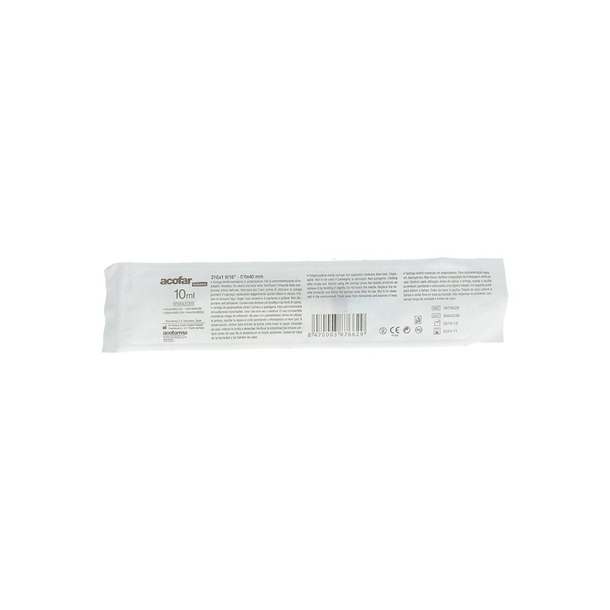 Jeringa 3-P Acof.Est.Ag.0,8X40 10 Ml