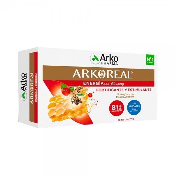 Arkoreal Jalea Real Energía con Ginseng SIN AZÚCAR 20 Ampollas Arkopharma