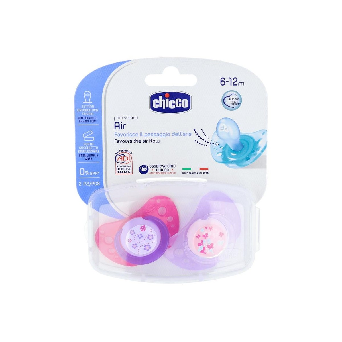 Chupete Chicco Physioair Rosa Sil 6-12M 2 U