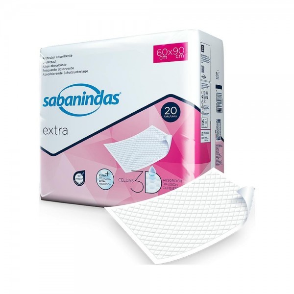 Sabanindas Extra Bolsa 20 Protector Absorbente Maxi 60 X 90 Cm.