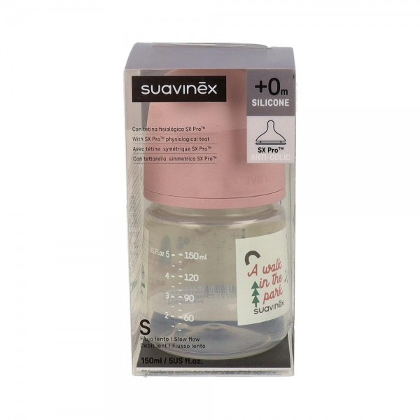 Biberon Suavinex Tetina Fisiologica Silicona T/U 0-6 M Flujo S 150 Ml 1 Un