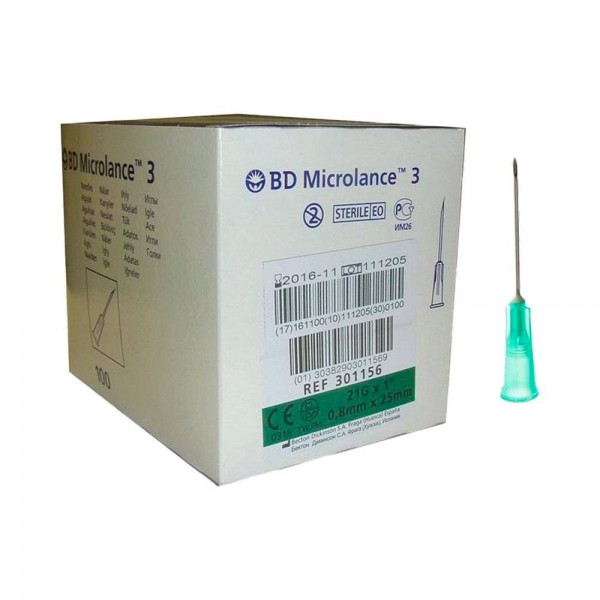 Aguja Bd-Mic 3 Hip E 21G 25-8 Mm Cono Verde 100 Un R301156